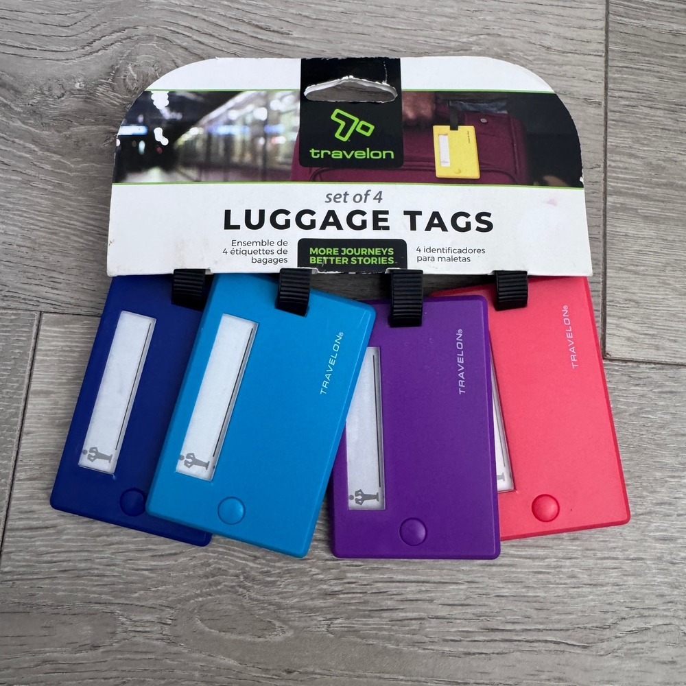 Travelon Bold Luggage Tags Set of 4 Multicolor ID Privacy Window 12987 NIP